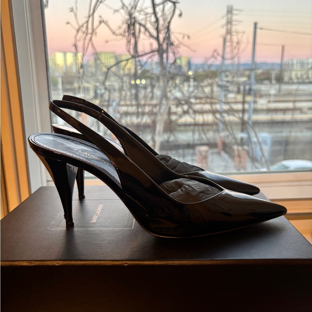 YSL Patent Leather Pointed Slingback Pumps